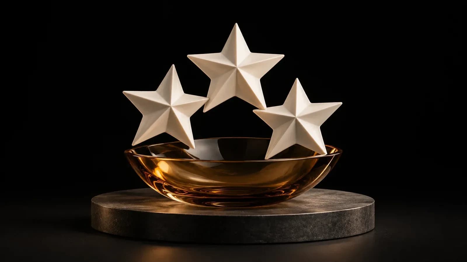 Three ivory stars above a shallow amber bowl.