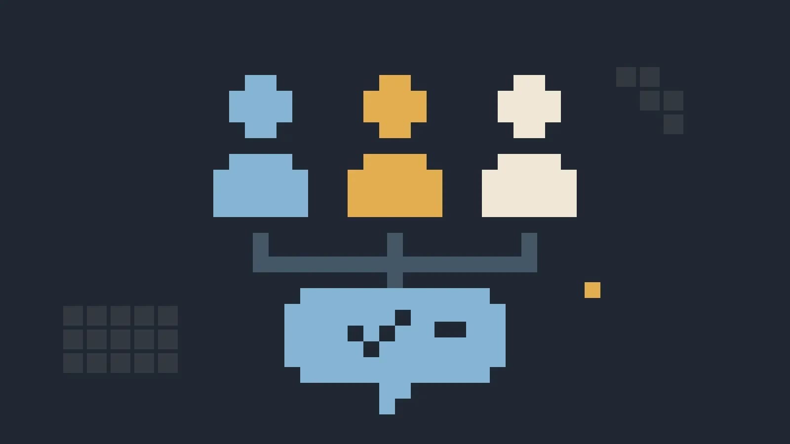 Three pixel people connected to a message